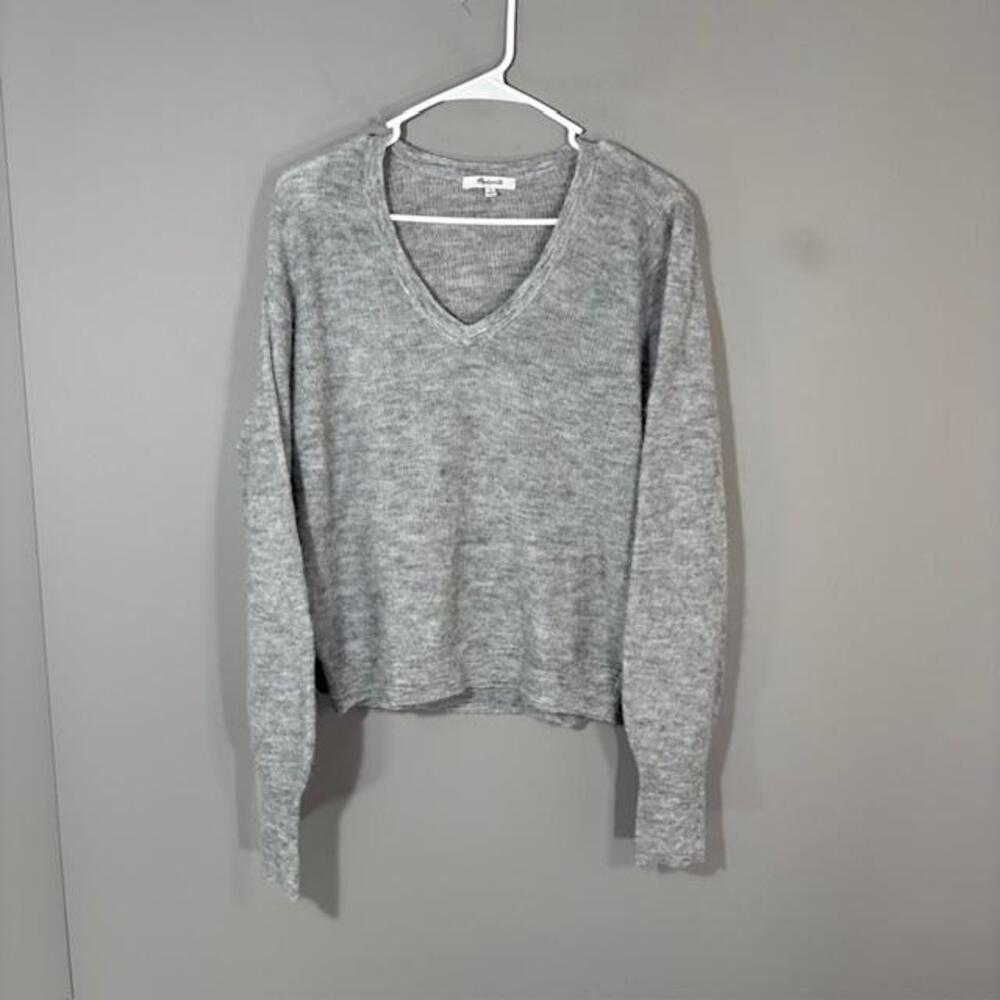 Madewell Sweater Womens Medium Gray Alpaca Polyamide V Neck Pullover Knit